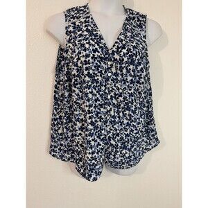Zac & Rachel Woman Floral V-Neck Blouse  Blue White Sleeveless Size 1X EUC